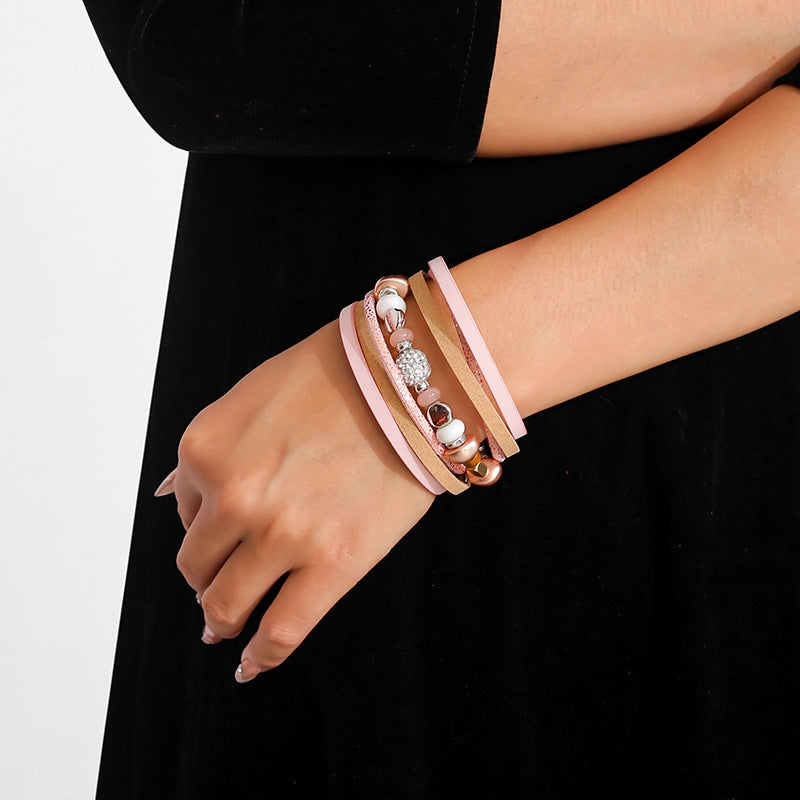 Bracelet retro multi-layer magnetic buckle leather bracelet