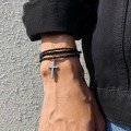 Multi-layered braided cross bracelet for men