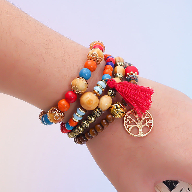 Bohemian multi-layered wooden beaded bracelet jewelry Bohemian multi-layered wooden beaded bracelet jewelry