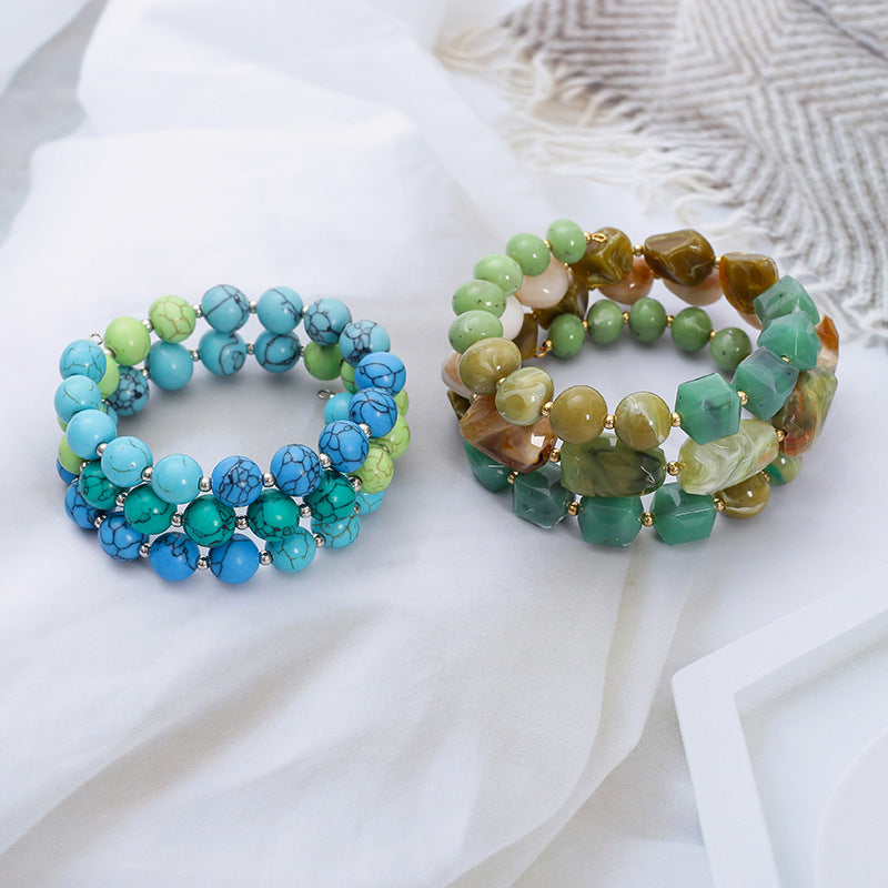 Bohemian acrylic beaded bracelet multi-layered elastic brace