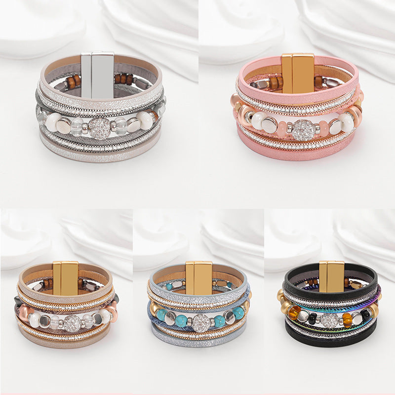 Bracelet retro multi-layer magnetic buckle leather bracelet Bracelet retro multi-layer magnetic buckle leather bracelet