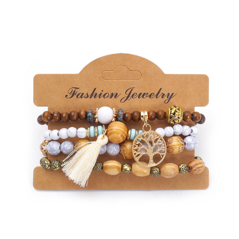 Bohemian multi-layered wooden beaded bracelet jewelry Bohemian multi-layered wooden beaded bracelet jewelry