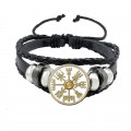 Compass Time Gem Retro Punk Leather Adjustable Bracelet