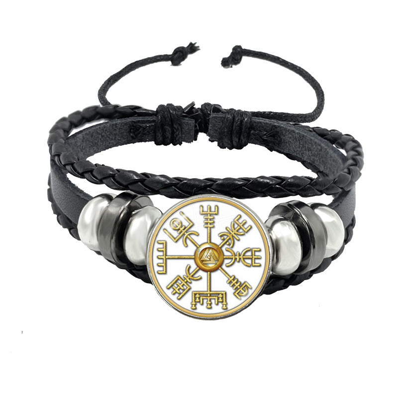 Compass Time Gem Retro Punk Leather Adjustable Bracelet