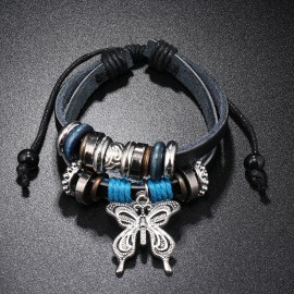Alloy Butterfly Pendant Woven Cowhide Bracelet OLY..