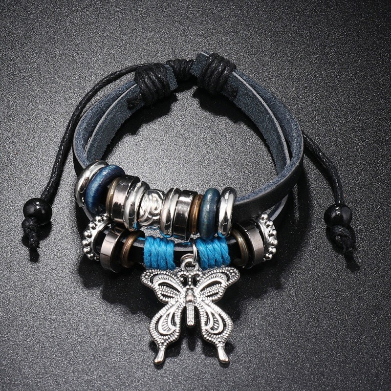 Alloy Butterfly Pendant Woven Cowhide Bracelet OLY-BT-ChiY004 Alloy Butterfly Pendant Woven Cowhide Bracelet OLY-BT-ChiY004