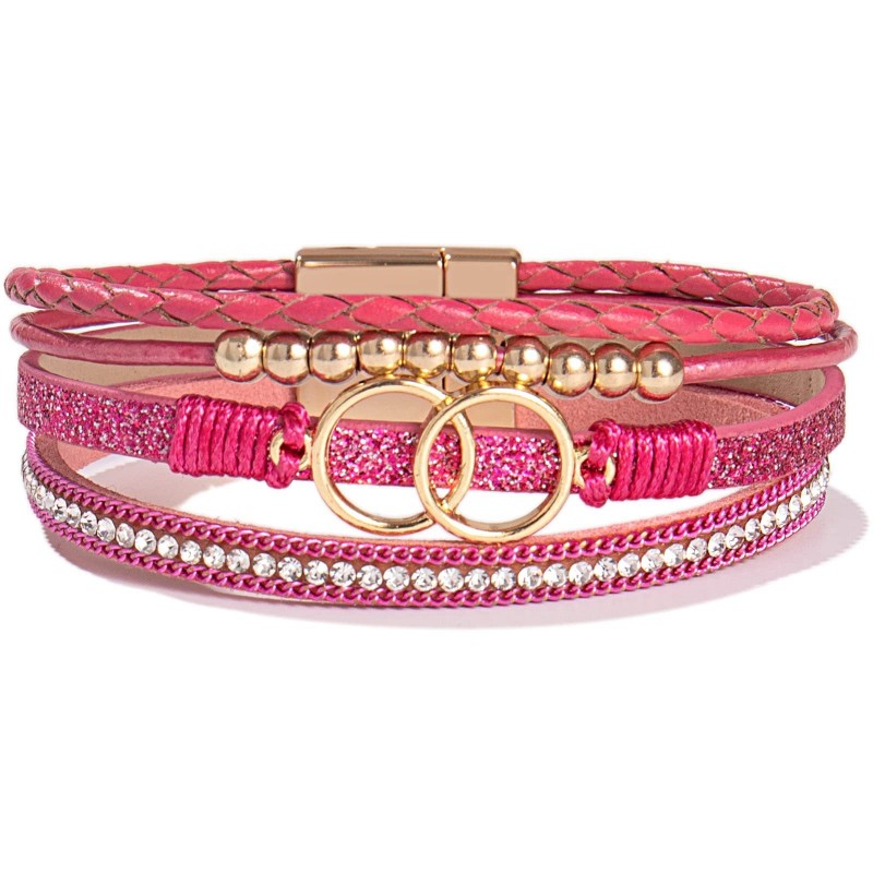 Handmade Magnetic Clasp Diamond Encrusted Leather Bracelet Handmade Magnetic Clasp Diamond Encrusted Leather Bracelet