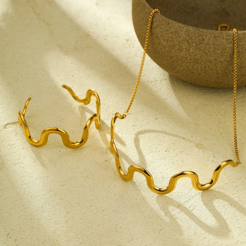 Titanium steel wave necklace bracelet 18K gold stainless steel jewelry