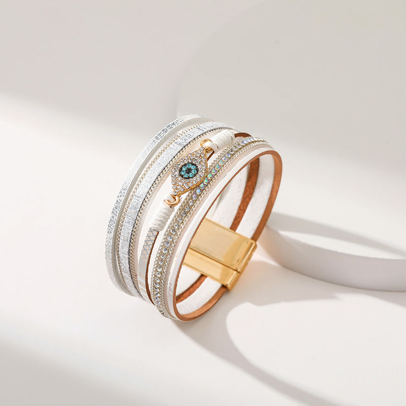 Devil's Eye Diamond Design Multi-Layer Pu Leather Ethnic Style Bracelet Devil's Eye Diamond Design Multi-Layer Pu Leather Ethnic Style Bracelet