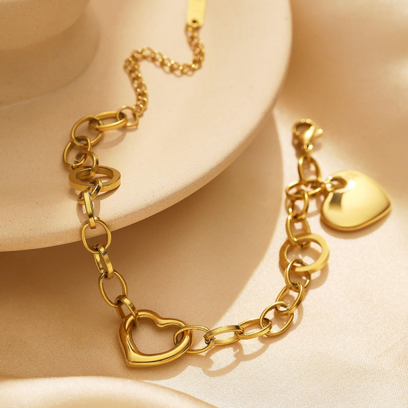 Stainless steel bracelet gold plated heart shaped bracelet