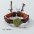 Vintage Woven Antique Copper Alloy Pentagram Leather Bracelet OLY-BT-ChiY001