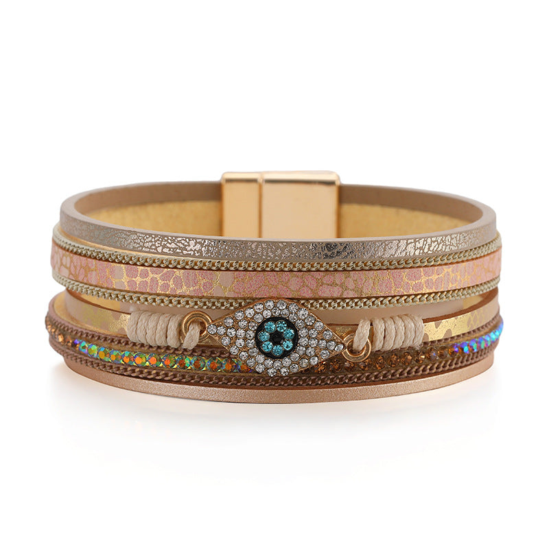 Devil's Eye Diamond Design Multi-Layer Pu Leather Ethnic Style Bracelet Devil's Eye Diamond Design Multi-Layer Pu Leather Ethnic Style Bracelet