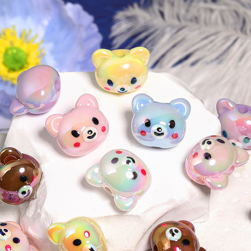 Acrylic Cute Bear Beaded Cartoon Animal Vertical Hole Beads Acrylic Cute Bear Beaded Cartoon Animal Vertical Hole Beads
