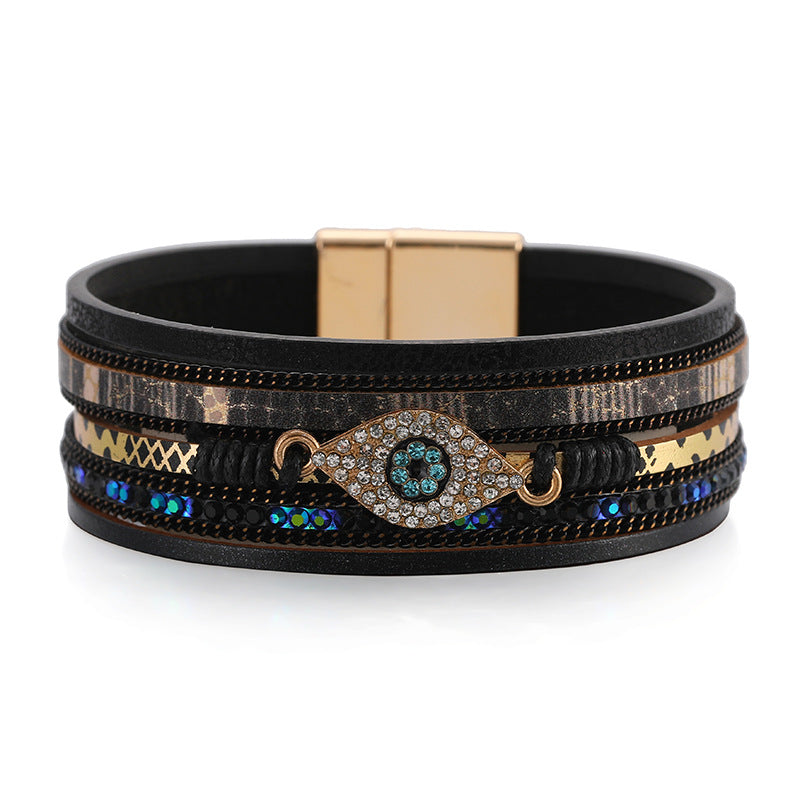 Devil's Eye Diamond Design Multi-Layer Pu Leather Ethnic Style Bracelet Devil's Eye Diamond Design Multi-Layer Pu Leather Ethnic Style Bracelet