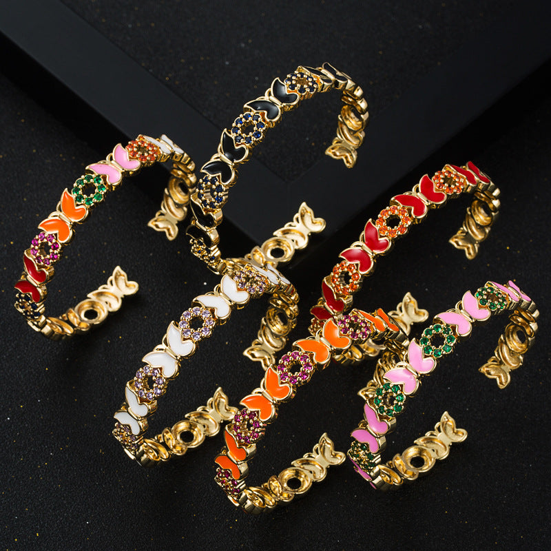 Copper Gold Plated Oil Dropping Butterfly Bracelet Advanced 