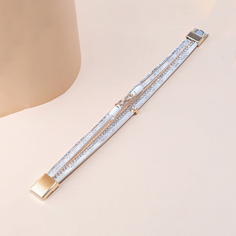 Punk Style Multi-layer Diamond Leather Bracelet