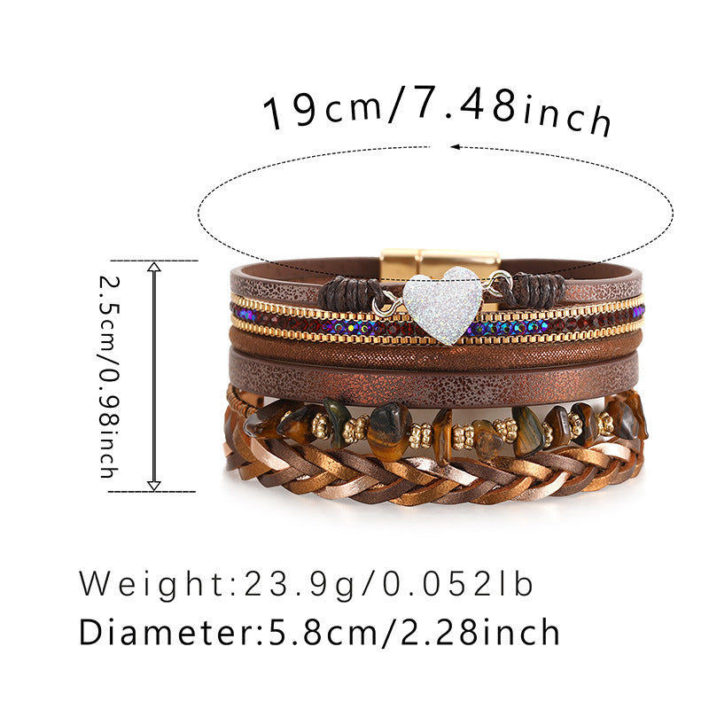 Retro Hand-woven Leather Multi-layer Diamond-encrusted Ethnic Style Gravel Bracelet