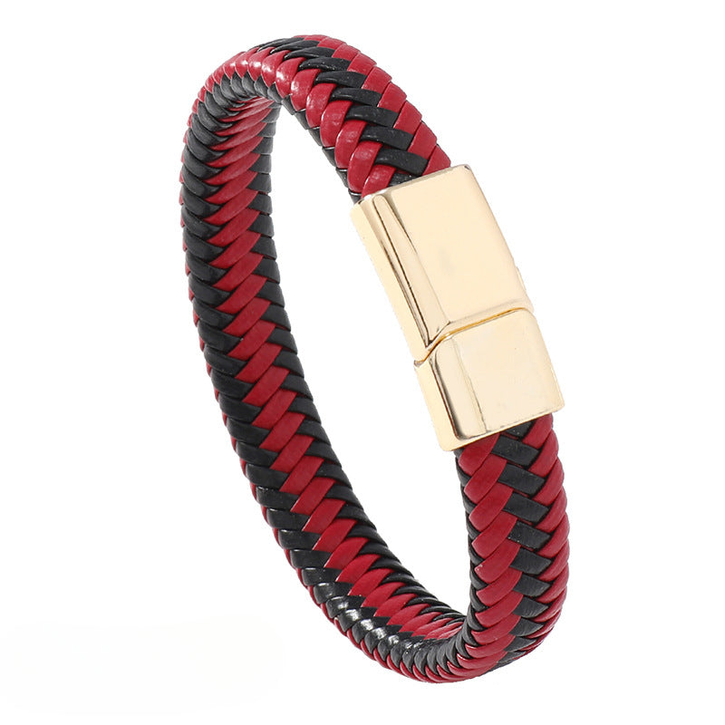 Men's Leather Woven Magnetic Buckle Bracelets
